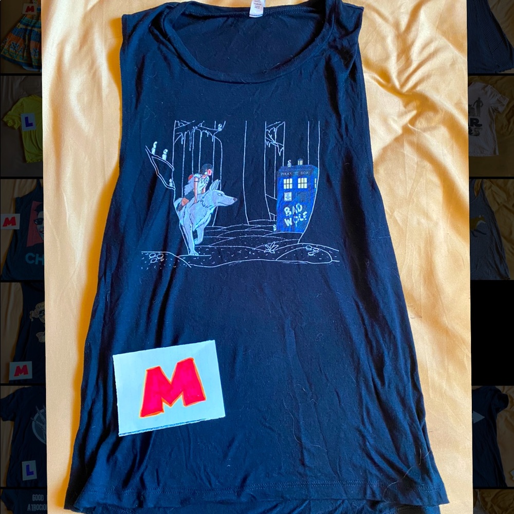 Princess Mononoke/ Doctor Who mash up muscle tank